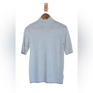 100% Merino Wool Light Blue Mock Neck Short Sleeve Sweater